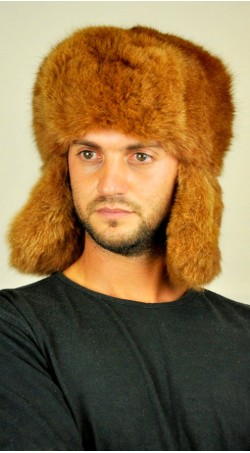 Cappello in opossum marrone stile russo - uomo